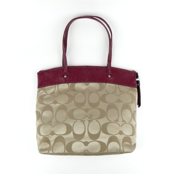 Coach Signature Khaki Burgundy Laura Tote Shoulder Bag F18335 - Picture 7 of 14